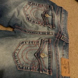 True Religion pink stitched skinny jeans